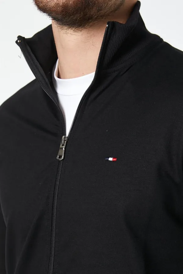 Gilet noir à manches longues et fermeture éclair pour homme