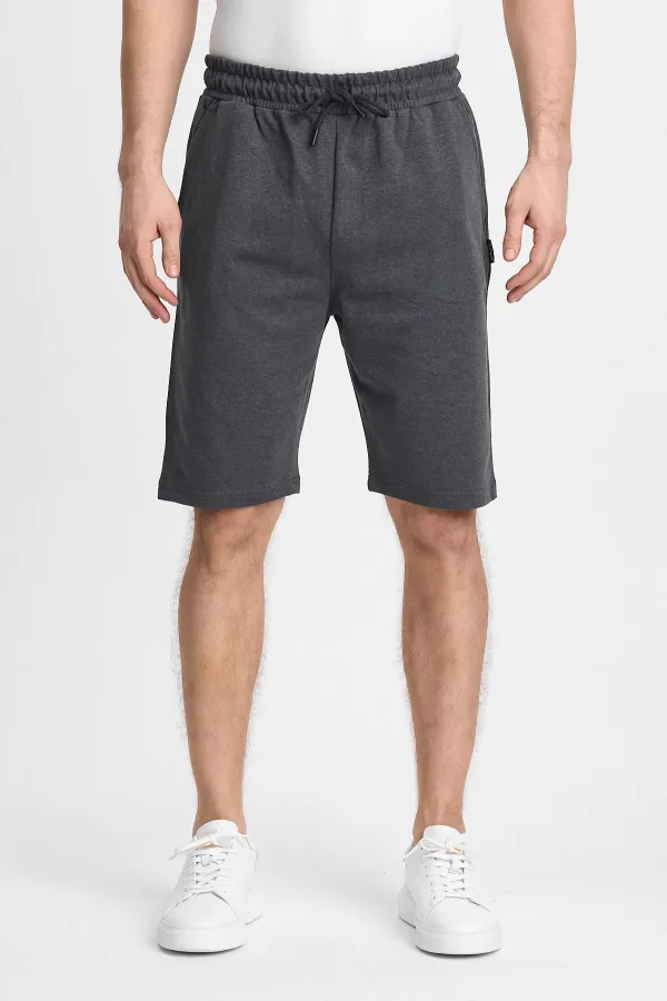 Erkek Siyah Şort - Yan Cepli Beli Lastikli Regular Fit Rahat Kesim