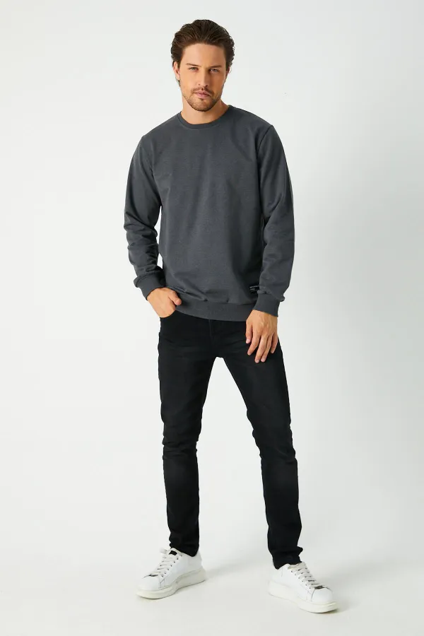 Erkek Antrasit Basic Bisiklet Yaka Sweatshirt 