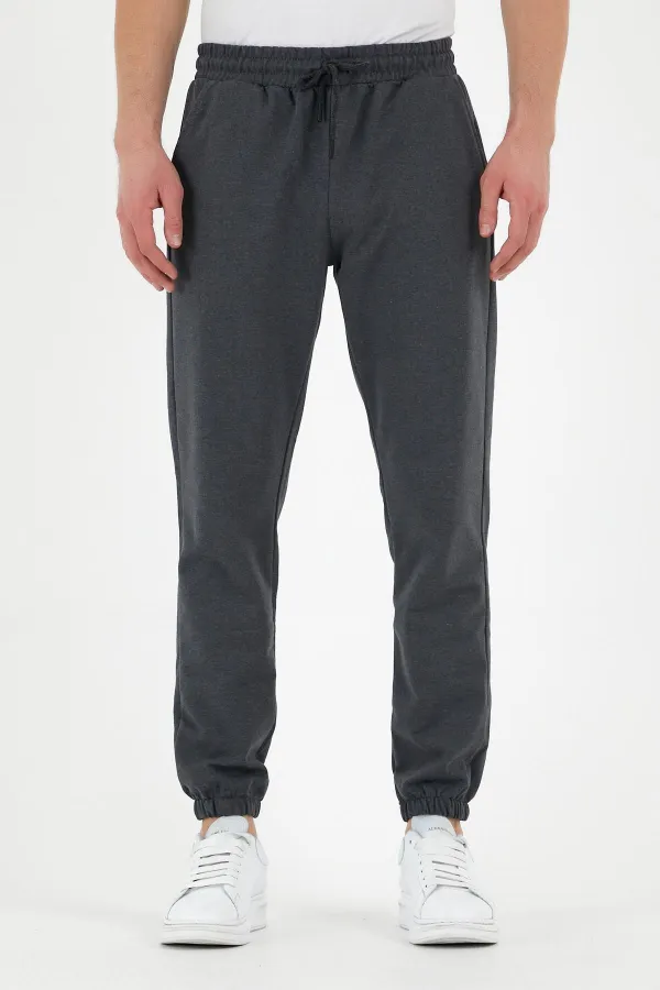 Antrasit Erkek Eşofman Altı Etiketli Arka ve Yan Cepli Regular Fit Lastik Paça