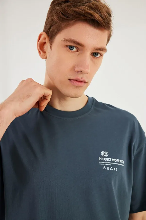 Leo Erkek Oversize Tshirt %100 Pamuk Bisiklet Yaka Baskı Detaylı Basic Tişört 