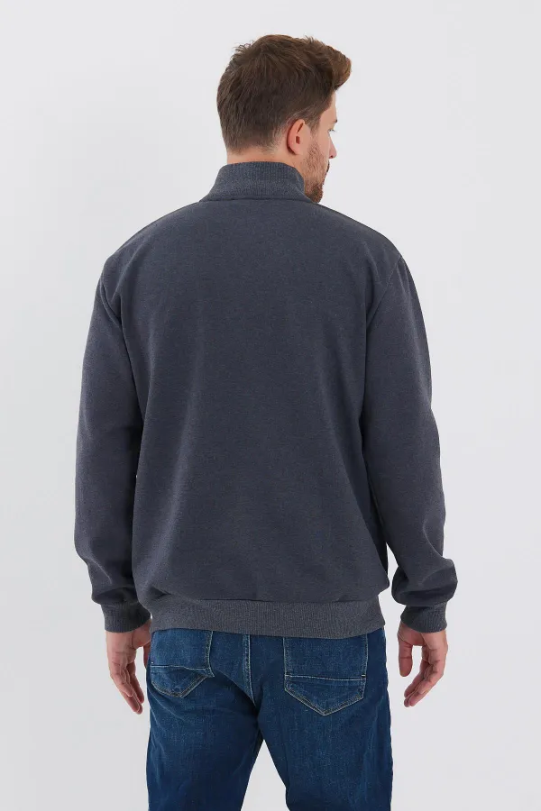 İçi Pamuklu Fermuarlı Dik Yan Cepli Erkek Antrasit Hırka