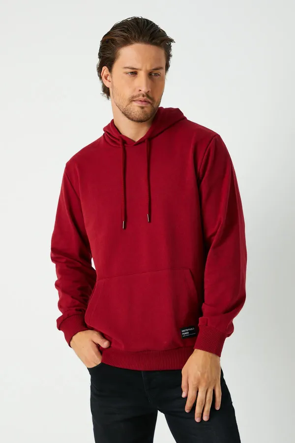 Sweat-shirt à capuche bordeaux pour homme avec poche kangourou