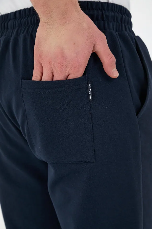 Pantalon de survêtement bleu marine pour homme, avec étiquette, poches arrière et latérales, coupe classique
