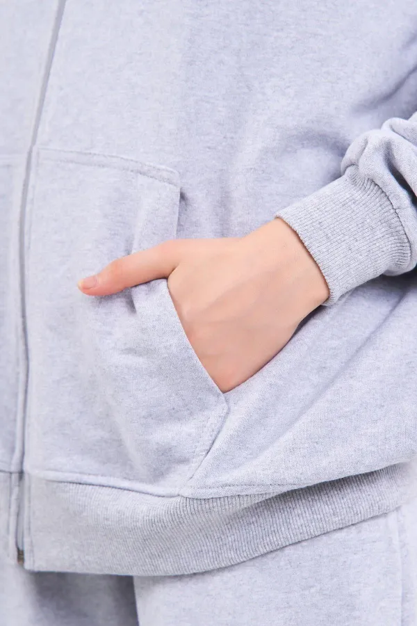 Ensemble de survêtement gris pour femme, coupe classique, taille élastique, capuche, oversize, saisonnier (haut et bas)