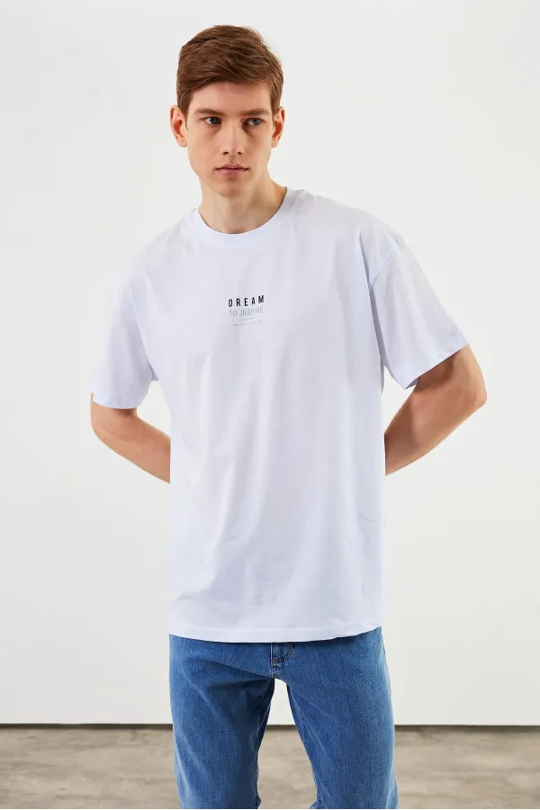 Leo Erkek Oversize Tshirt %100 Pamuk Bisiklet Yaka Baskı Detaylı Basic Tişört MTLCE79