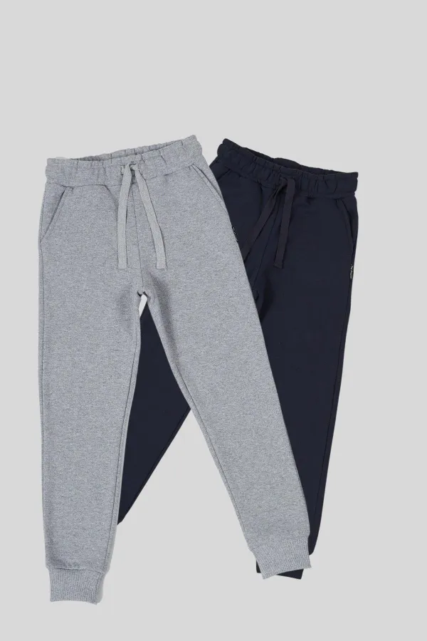 Ensemble de 2 pantalons de survêtement pour garçon en coton épais noir et anthracite, avec taille et chevilles élastiques et poches MTLCC99