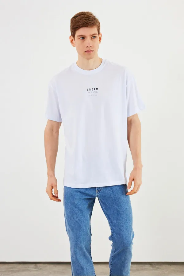 Leo Erkek Oversize Tshirt %100 Pamuk Bisiklet Yaka Baskı Detaylı Basic Tişört MTLCE79