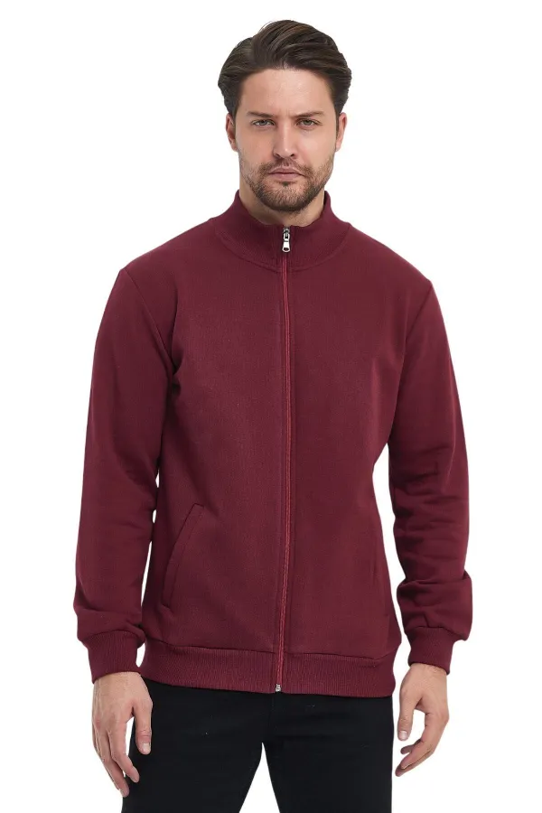 Gilet bordeaux pour homme, doublure intérieure zippée en coton, col montant et poches latérales