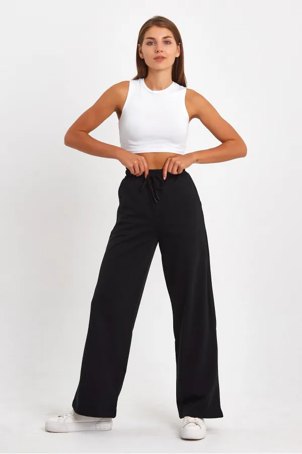 Black-Anthracite Women's Seasonal Casual Wide Leg Side Pocket 2-Pack Sweatpants