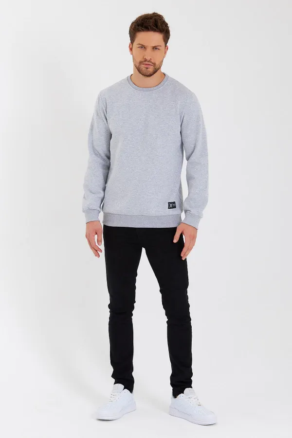 Crew Neck Sweatshirt with Label Detail and Cotton Lining for Men.