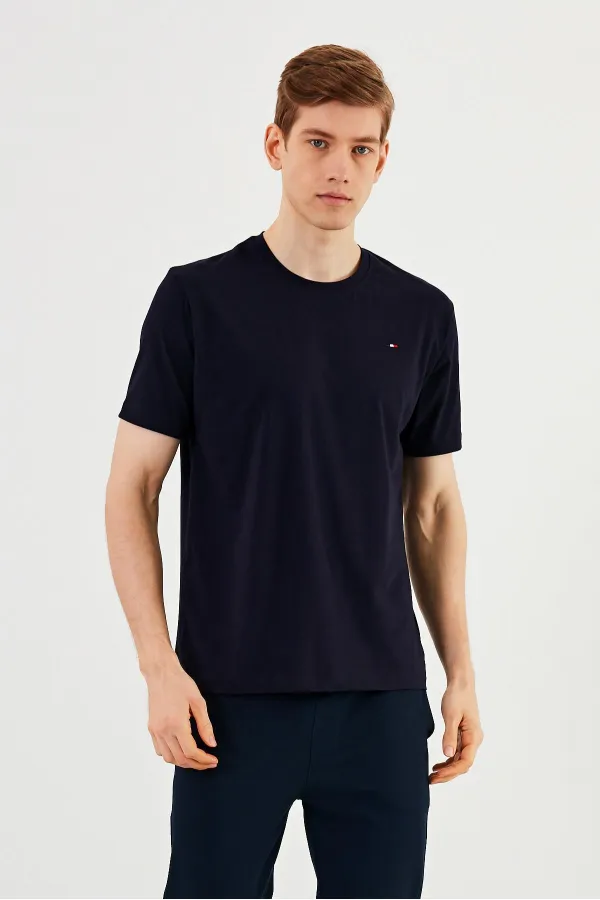 Erkek 3'lü Bisiklet Yaka T-shirt %100 Pamuk Nakış Detaylı Basic Siyah-Lacivert-Antrasit Tişört