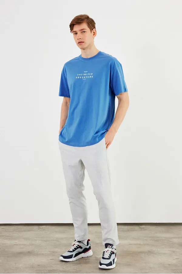 Leo Erkek Oversize Tshirt %100 Pamuk Bisiklet Yaka Baskı Detaylı Basic Tişört MTLCE82