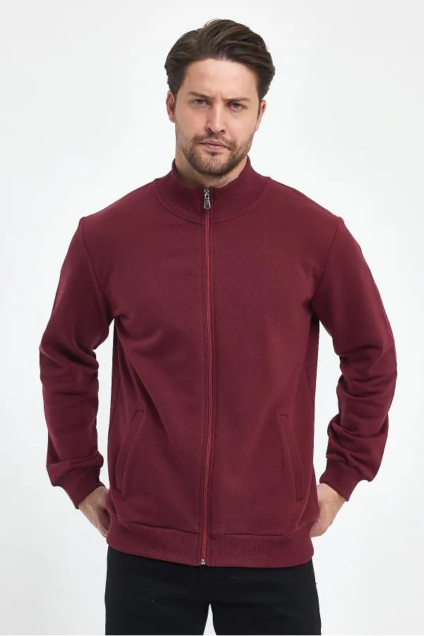Gilet bordeaux pour homme, doublure intérieure zippée en coton, col montant et poches latérales