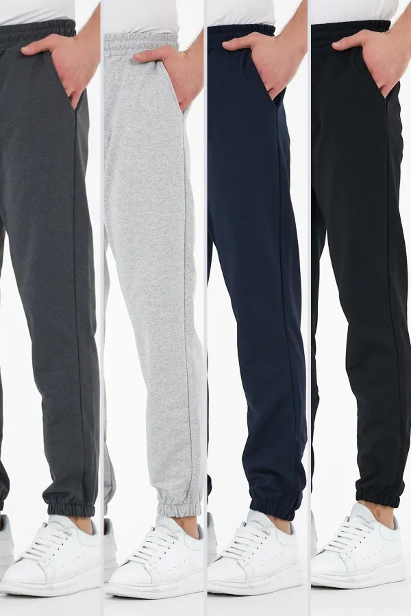 Çok Renkli 4'lü Erkek Eşofman Altı Etiketli Arka ve Yan Cepli Regular Fit Lastik Paça