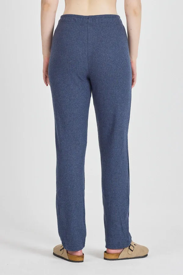 Pantalon de survêtement femme en coton côtelé indigo, jambes larges, coupe slim, taille haute
