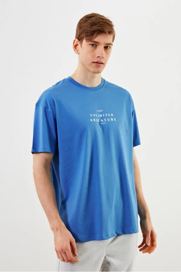 Leo Erkek Oversize Tshirt %100 Pamuk Bisiklet Yaka Baskı Detaylı Basic Tişört MTLCE82