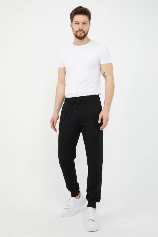  Siyah Erkek Paça Ribanalı Cep Fermuar Detaylı Eşofman Altı MTLCE08