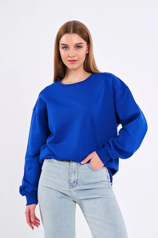 Sweat-shirt basique oversize en coton pour femme de Saks, col rond.
