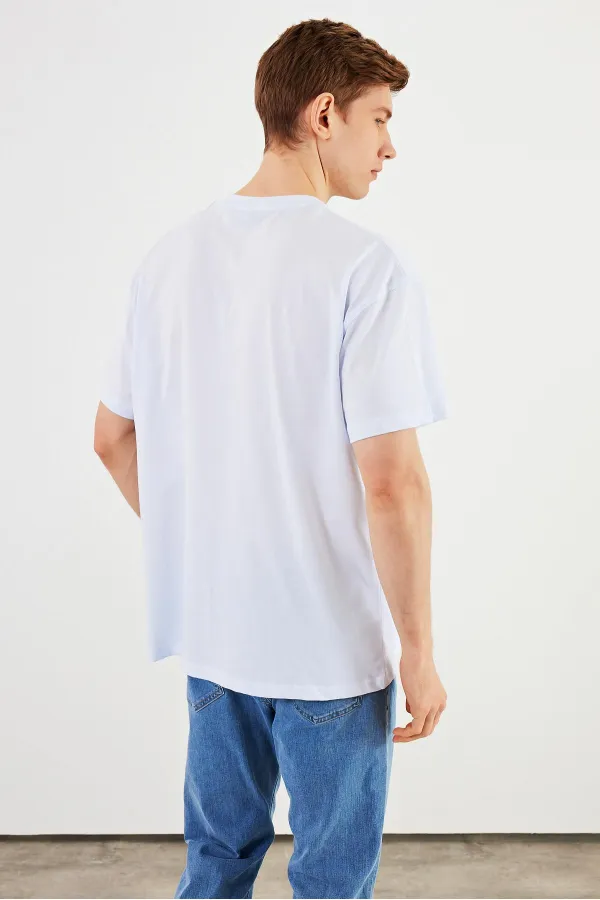 Leo Erkek Oversize Tshirt %100 Pamuk Bisiklet Yaka Baskı Detaylı Basic Tişört MTLCE79