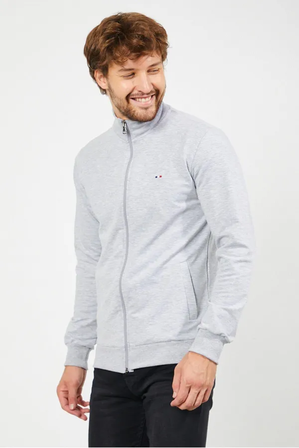 Gilet gris à manches longues et fermeture éclair pour homme