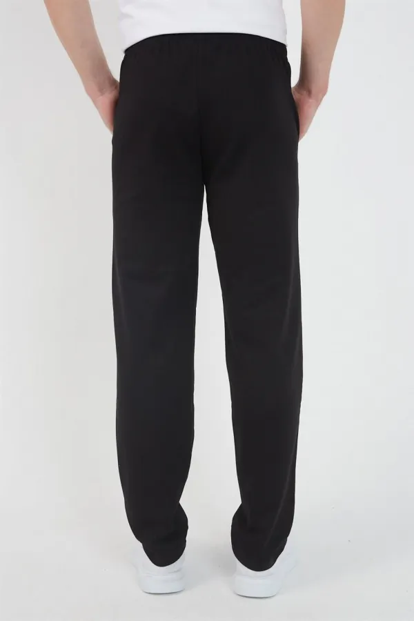 Siyah Erkek Fermuar Cep Nakış Detaylı Düz Paça Rahat Kesim Eşofman Altı MTLCO05