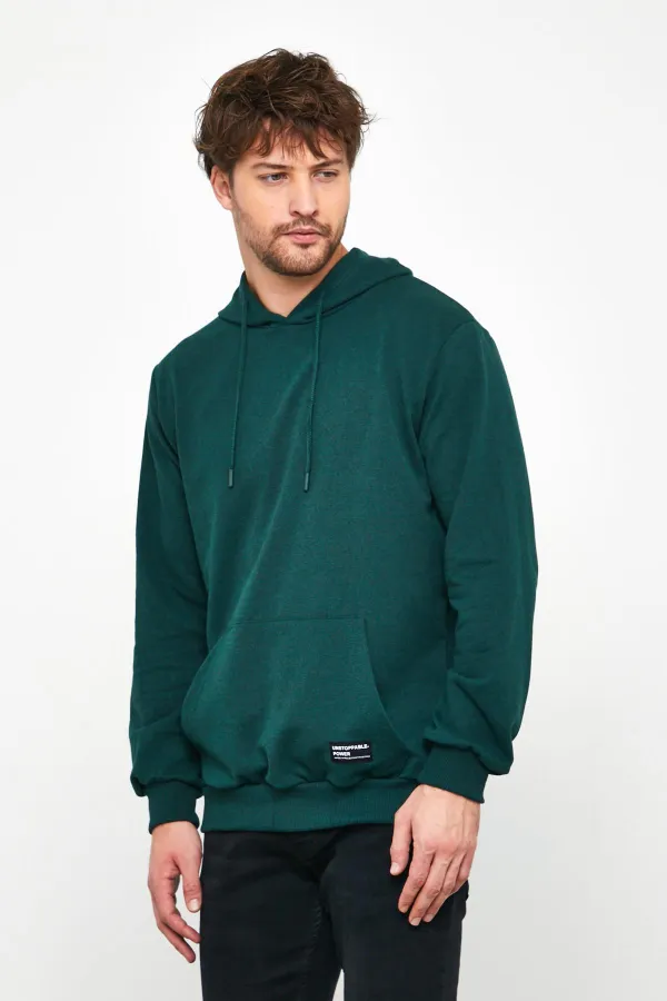 Dark Green Men's Hooded Sweatshirt with Kangaroo Pocket 