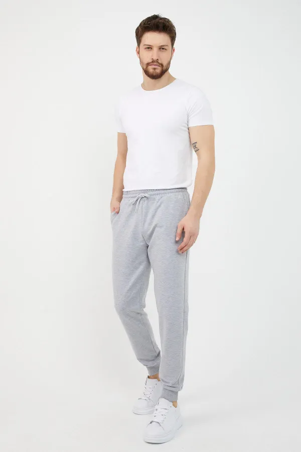 Erkek Regular Fit Rahat Kesim Beli Bağcıklı Jogger Cepli Lastikli Paça Siyah Eşofman Altı