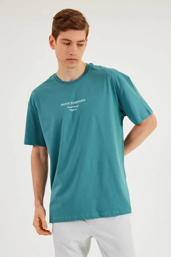 T-shirt oversize homme Leo 100 % coton, col rond, imprimé, modèle basique MTLCE84