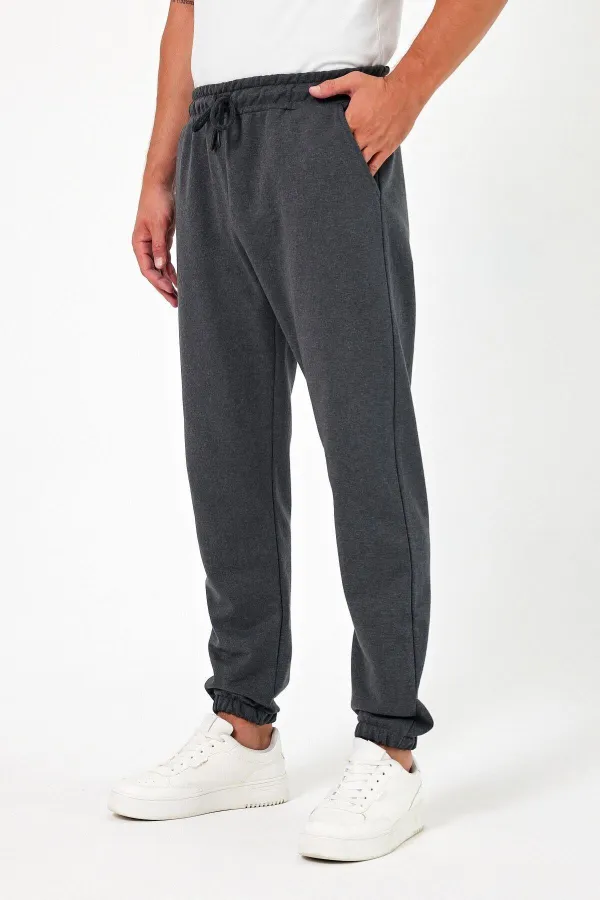 Kalın Antrasit Erkek Eşofman Altı Jogger Arka Cepli Lastik Paça Regular Fit Şardonsuz