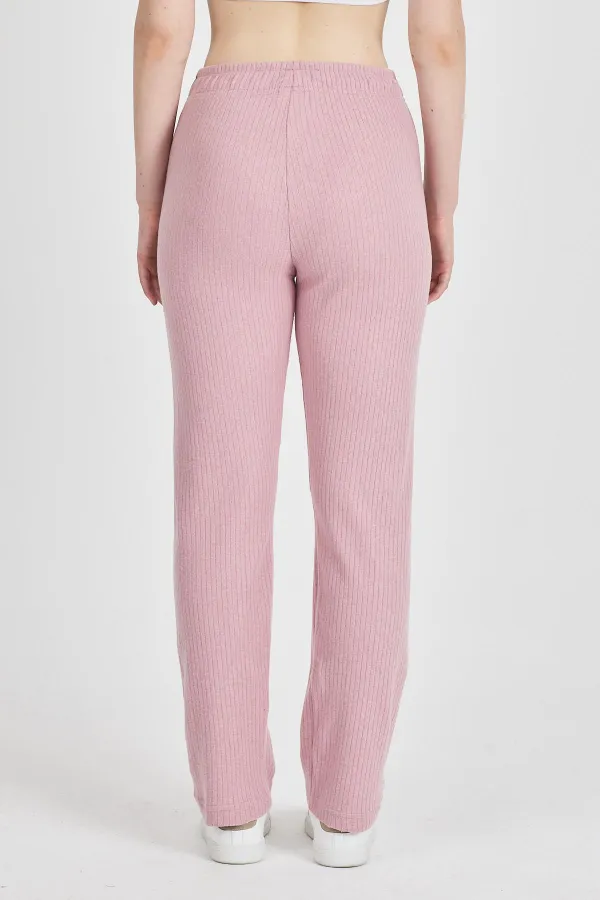 Pantalon de survêtement rose fuchsia côtelé à jambes larges et taille haute pour femme