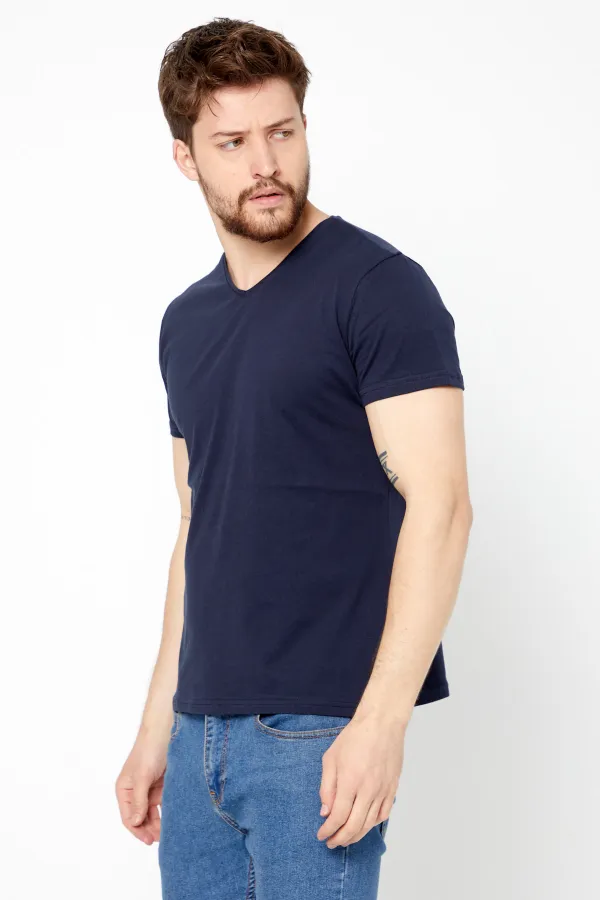 Erkek Pamuklu Kısa Kollu V Yaka T-shirt