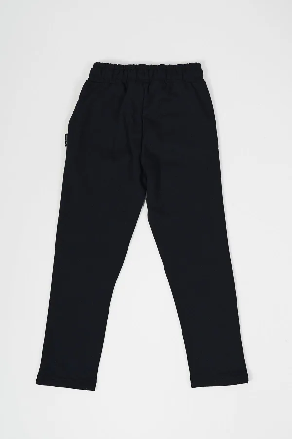 Ensemble de 4 pantalons de survêtement pour filles en coton épais, coloris noir, marine, anthracite et gris, avec taille et chevilles élastiques et poches MTLCB99