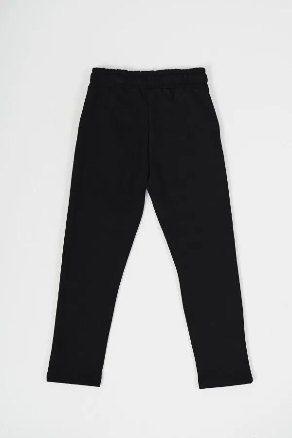 Pantalon de survêtement noir en coton épais avec taille élastique et poches latérales pour garçons de 5 à 12 ans 