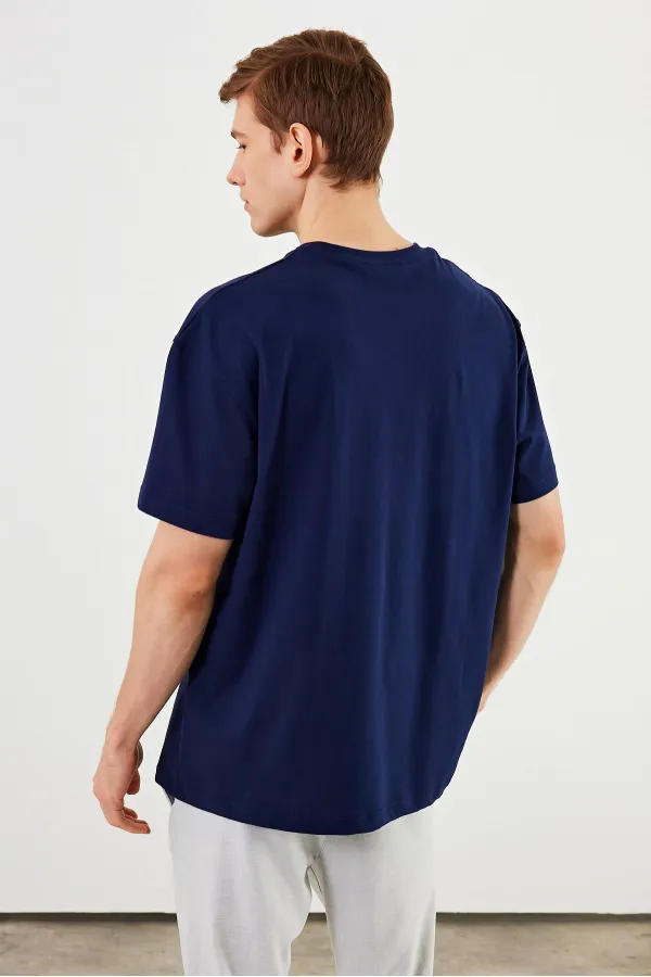 T-shirt oversize homme Leo 100 % coton, col rond, imprimé, modèle basique MTLCE85