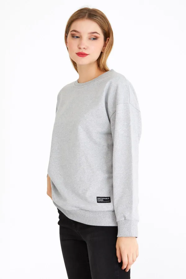 Women's Gray Color Basic Crew Neck Sweatshirt