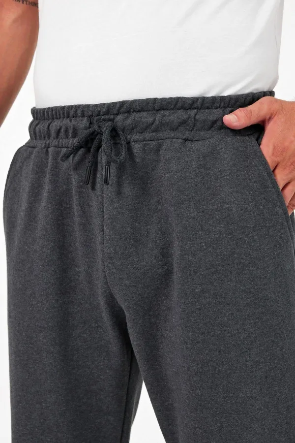 Kalın Antrasit Erkek Eşofman Altı Jogger Arka Cepli Lastik Paça Regular Fit Şardonsuz