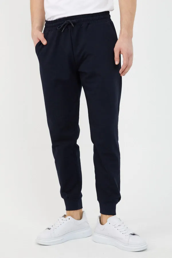 Erkek Regular Fit Rahat Kesim Beli Bağcıklı Jogger Cepli Lastikli Paça Siyah Eşofman Altı