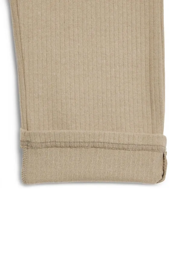 Beige Wide Leg Winter Kids' Sweatpants with Elastic Waistband