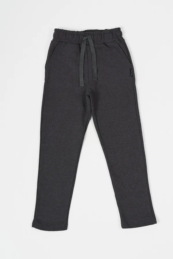 Black-Anthracite Thick Cotton Elastic Waistband Side Pocket 2-Pack Boys Tracksuit Bottoms
