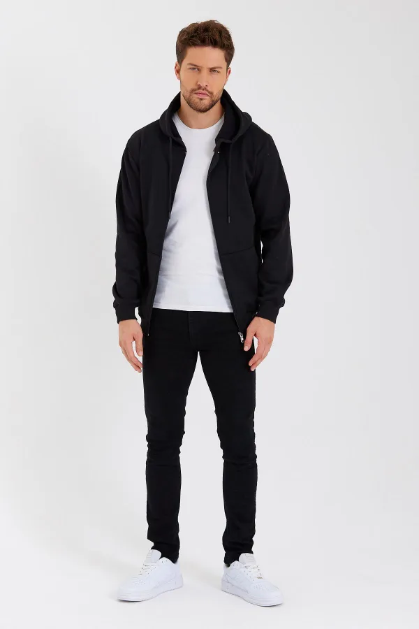 Gilet à capuche zippé noir métallisé pour homme avec poche kangourou et doublure en coton