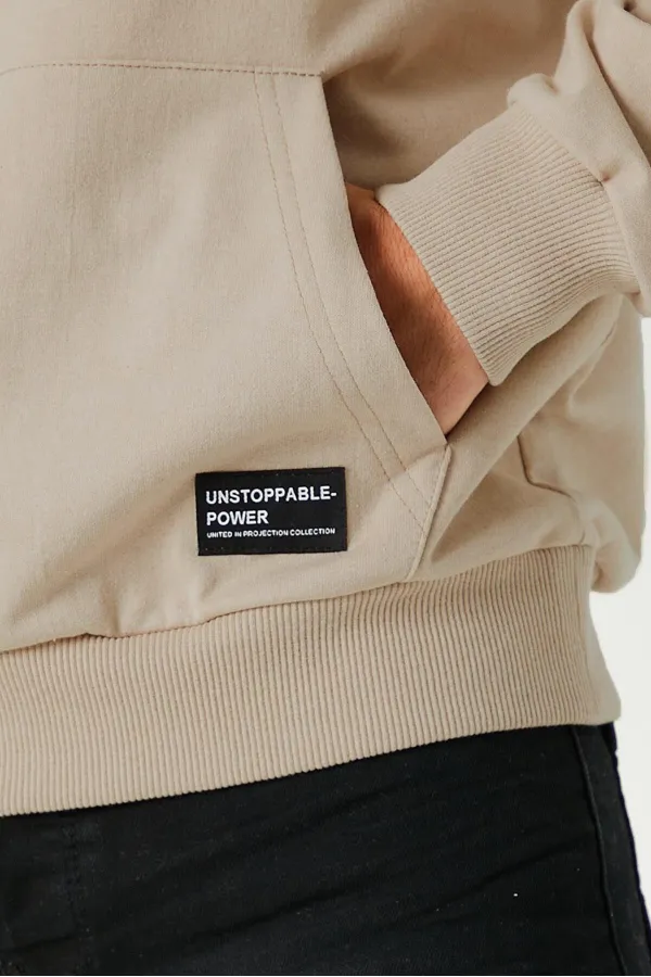 Sweat-shirt à capuche beige métallisé pour homme avec poche kangourou