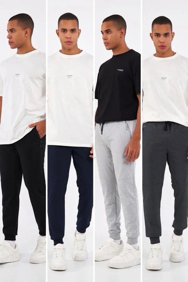 Sİyah-Lacivert-Gri-Antrasit Erkek Paçası Lastikli 4'lü Eşofman Altı