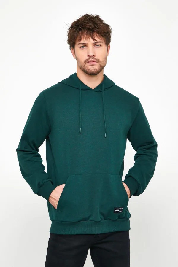 Dark Green Men's Hooded Sweatshirt with Kangaroo Pocket 