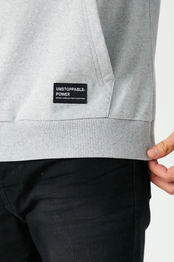 Metalic Gri Erkek Kapüşonlu Kanguru Cepli Sweatshirt