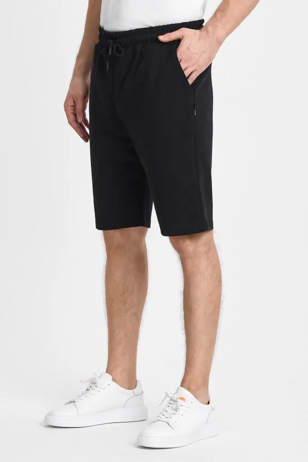 Short noir pour homme - Coupe classique, confortable, avec poches latérales et taille élastiquée