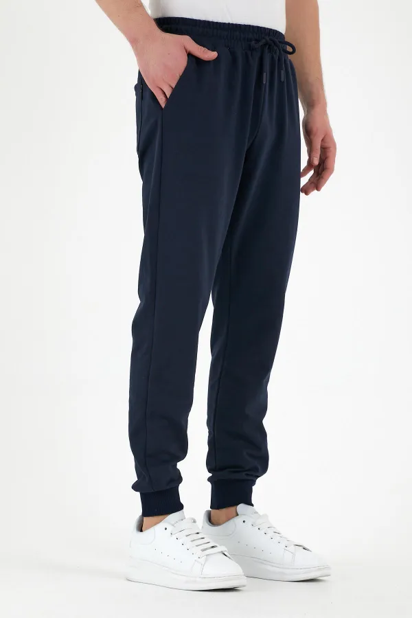 Pantalon de survêtement bleu marine pour homme, avec étiquette, poches arrière et latérales, coupe classique