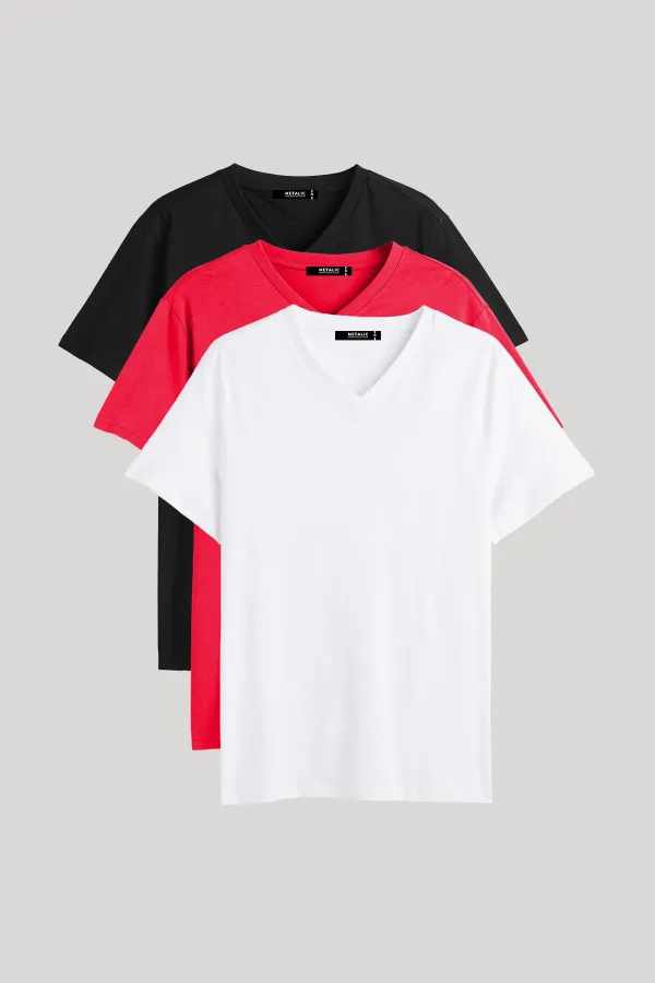 Men's Multicolored T-Shirt, Regular Fit, Relaxed Cut, V-Neck, 3-Pack Basic T-Shirts