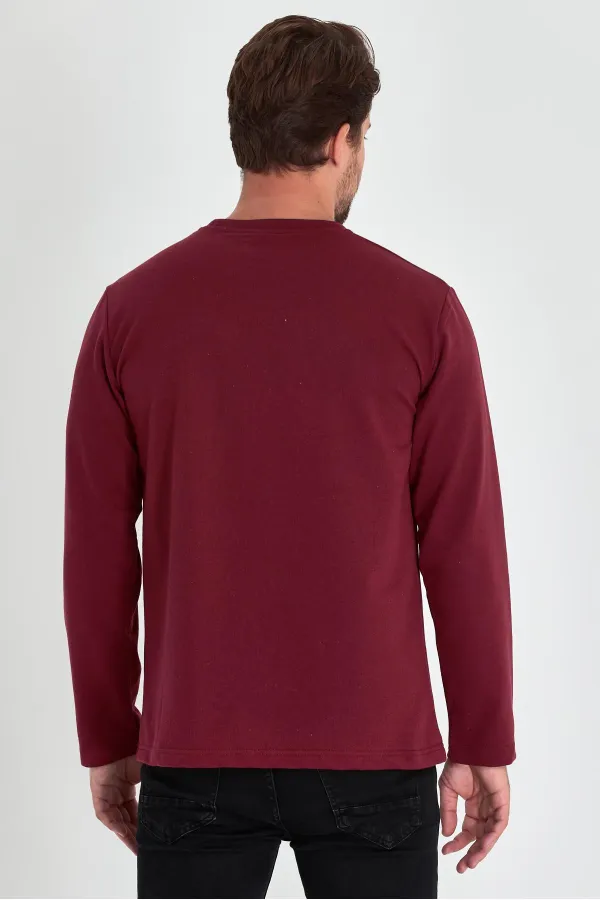 Sweat-shirt homme bordeaux à col rond double, coupe standard décontractée MTLCE68-BORDO