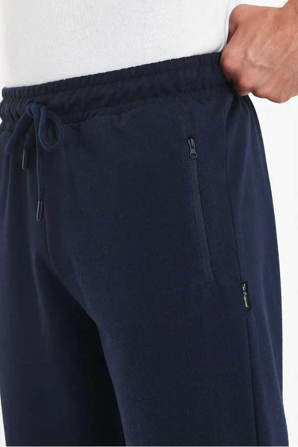 Erkek Cepleri Fermuarlı Lacivert Bermuda Diz Altı Kapri Beli Ayarlanabilir Lastikli Uzun Şort 